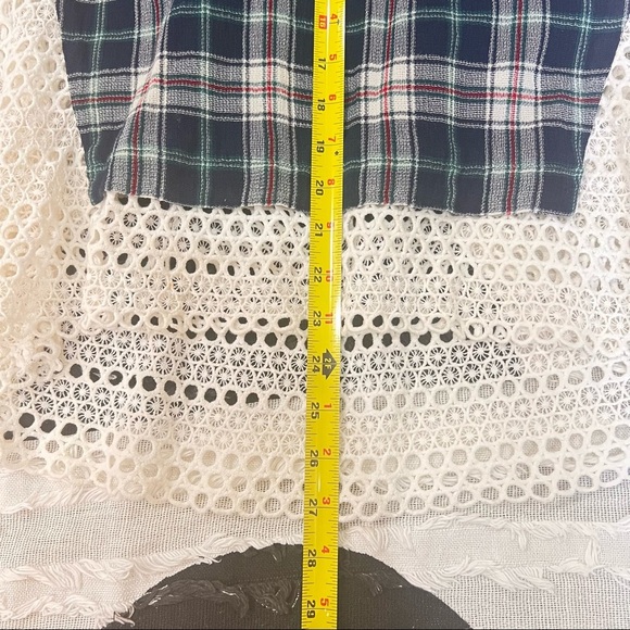 SEA NEW YORK BLUE PLAID/ LACE EYELET CREWNECK TOP BLOUSE SZ M ACCDEMIA PREPPY - Picture 7 of 8